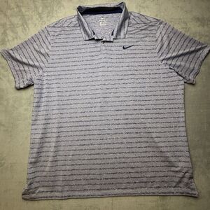 Mens 2XL Nike Golf Dri Fit Polo Shirt Short Sleeve Blue Stripe XXL ~ EUC